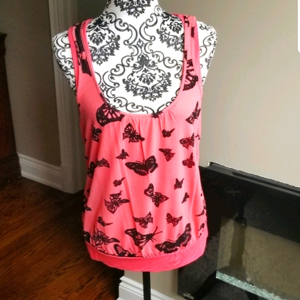 Tank top with mesh overlay - butterfly print